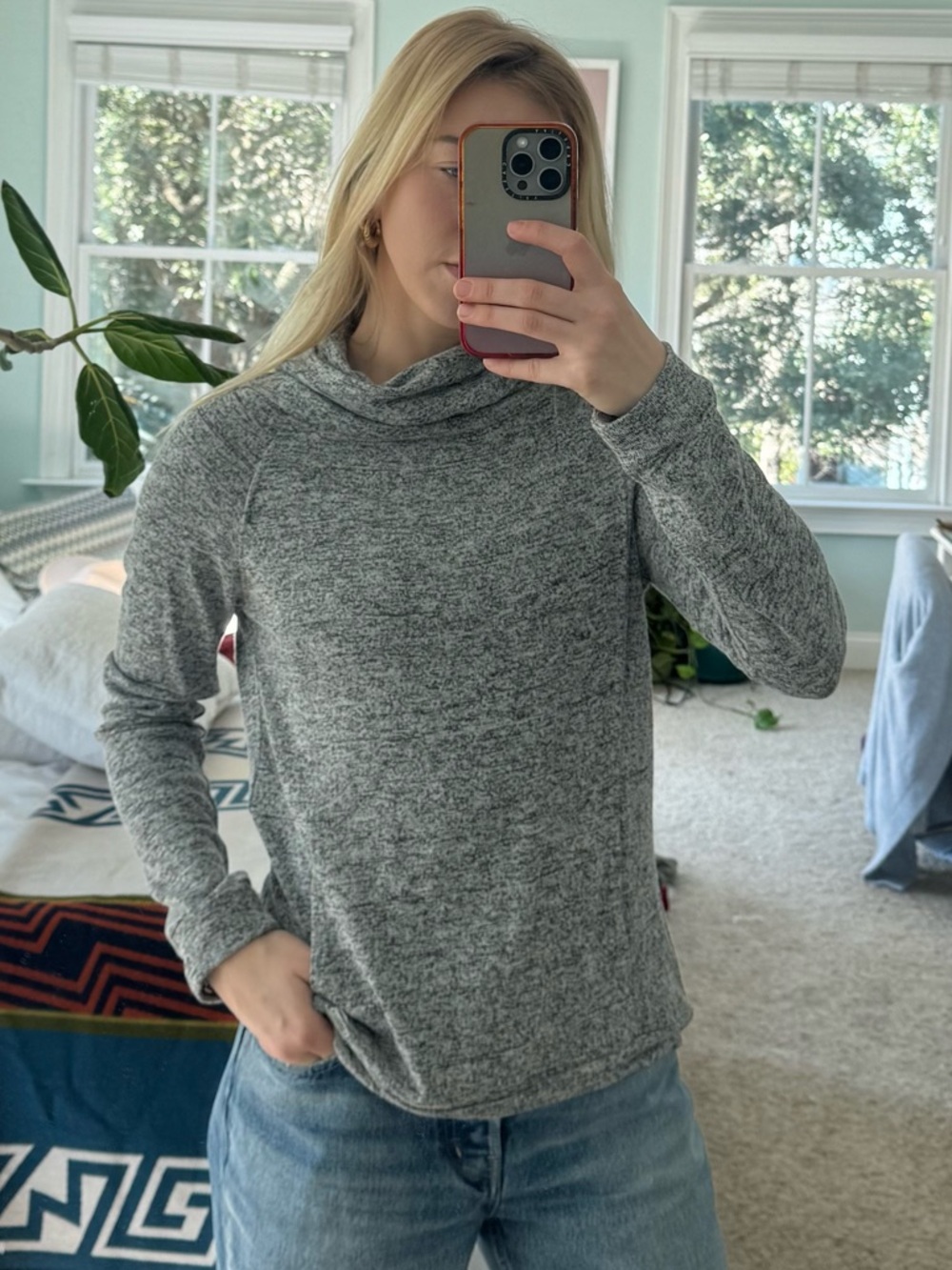 Cozy Heather Gray Cowl Neck Women's Sweater